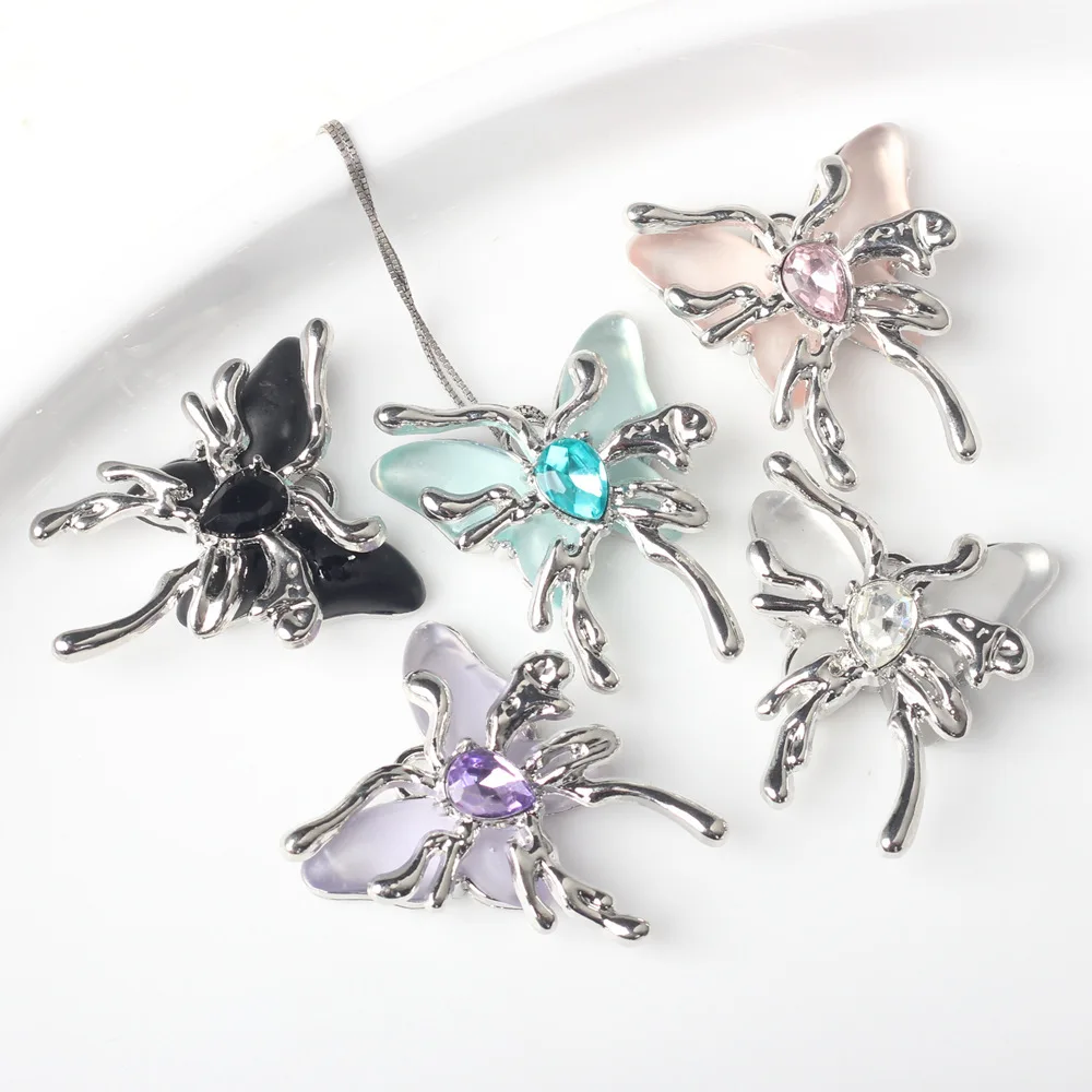 Design Cordial 50 pièces 28*33MM résultats et composants de bijoux/pendentif en strass bricolage/fait à la main/alliage de Zinc/forme de papillon/ # 193304