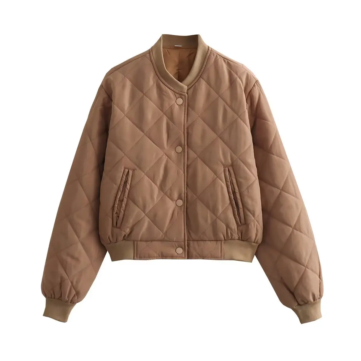 Autumn Winter Bomber Jacket Women Quilted Aviator Jackets Streetwear Cotton-padded Jacket Warm Long Sleeve Parka Vintage Coat