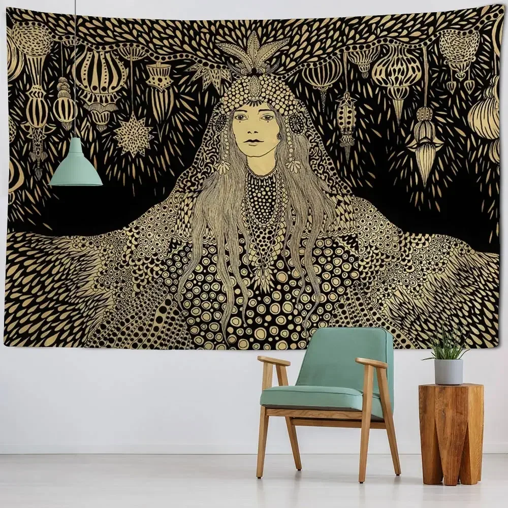 Psychedelic girl tapestry wall hanging cloth sun moon starry sky tapestry hippie eye tapestry dormitory decoration hanging cloth