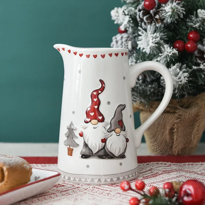 Creative Christmas Ceramic Water Jug Nordic Santa Claus Large Capacity Cold Water Kettle Christmas-themed Embossed Handle Teapot