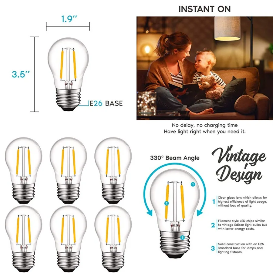 

4W Vintage A15 LED Bulb Dimmable, 400 Lumens, 2700K Warm White, E26 LED Edison Bulb 40W Equivalent, Clear Glass Filament Light