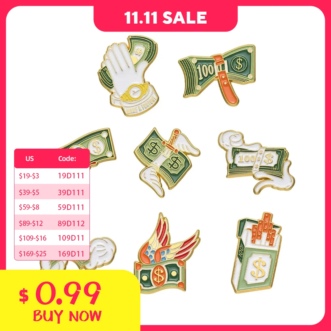 Dollar Enamel Pin Money Wings Jewelry Brooch Custom Badge Metal Backpack Hat Accessories Wholesale Gift Fashion