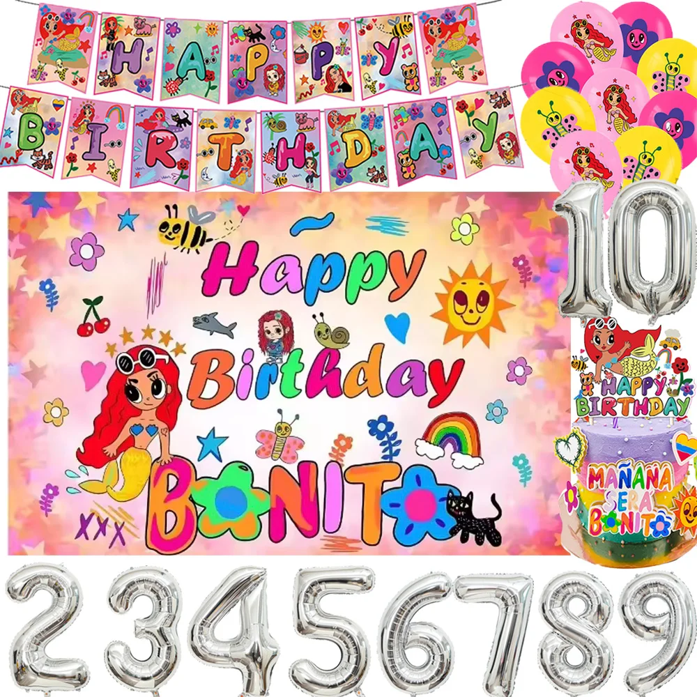 

Manana Sera Bonito Theme Kid Birthday Party Decoration Number Balloons Cake Topper Popular Game Background Banner Party Supplies