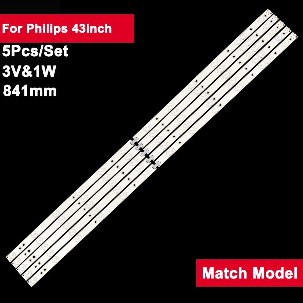 5Pcs/Set Tv Backlight Led Bar for Philips 43inch 43PUS7202 43PUH6101 43PUS6401 43PUS6101 43PUH6101 43PUS6501 43PUS6551 TPT430U3