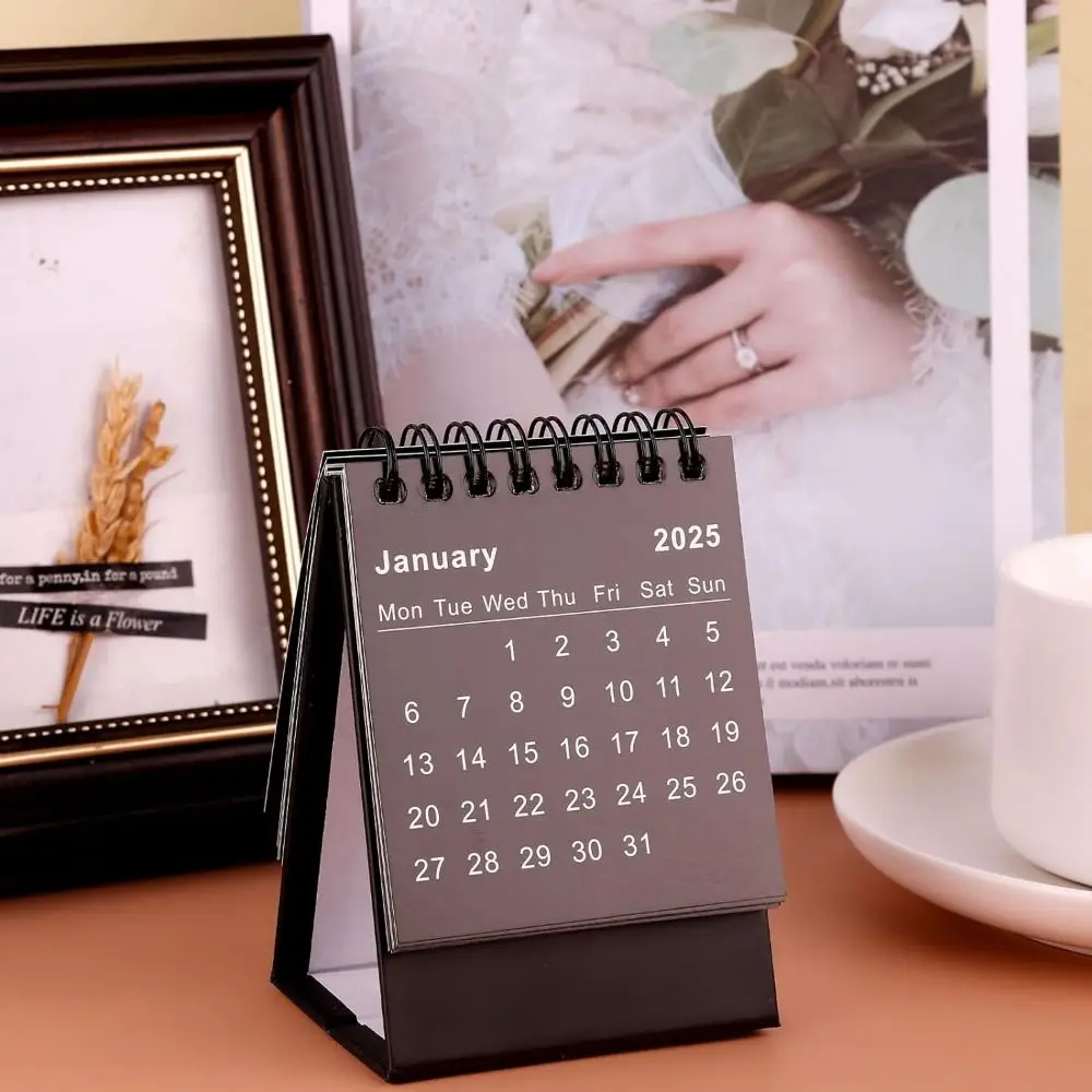 Creative 2024-2025 Calendar Simple Thick Paper Standing Flip Calendar To Do List Pocket Mini Desktop Calendar