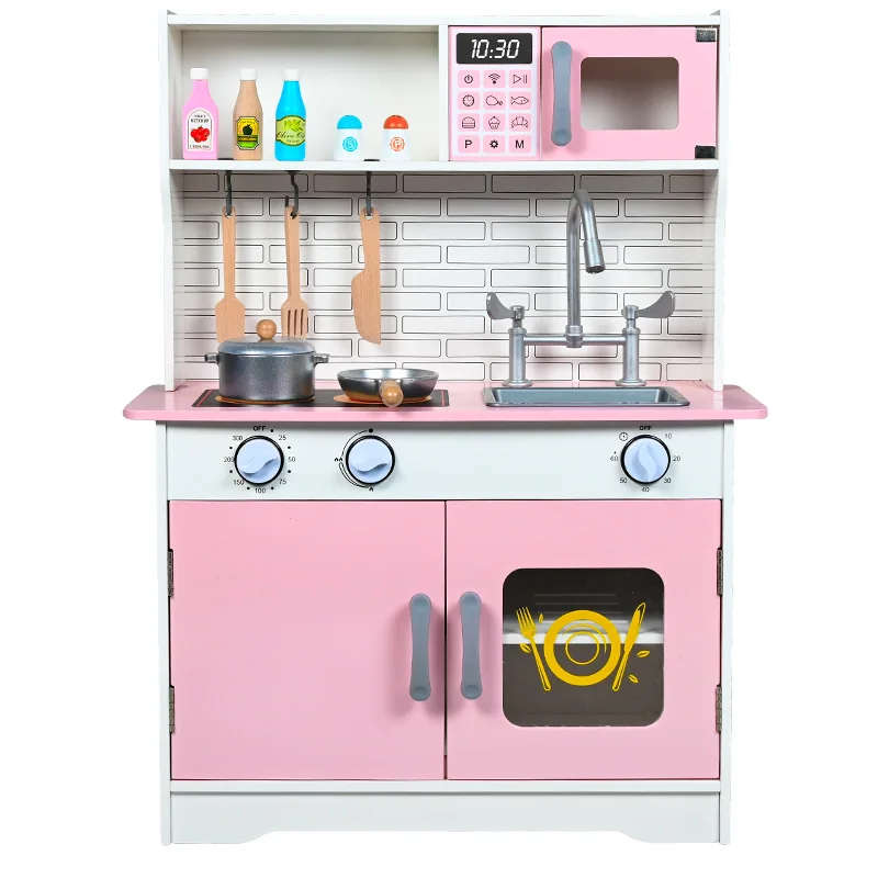 Wooden MDF Artificial Play House Kitchen Set Small Plastic Tableware Stove Toy Preschoolers Baby Girls Box Kid-Friendly
