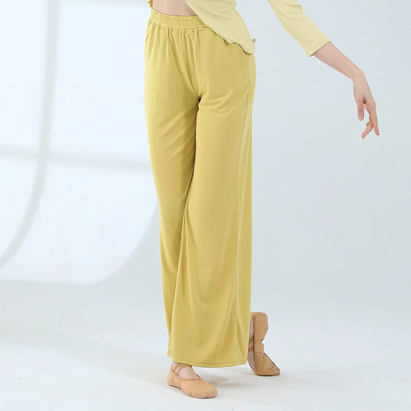 Pantaloni da ballo classici donna pratica Culottes morbido tessuto Cupro gamba larga pantaloni Harem vita alta tinta unita corpo rima