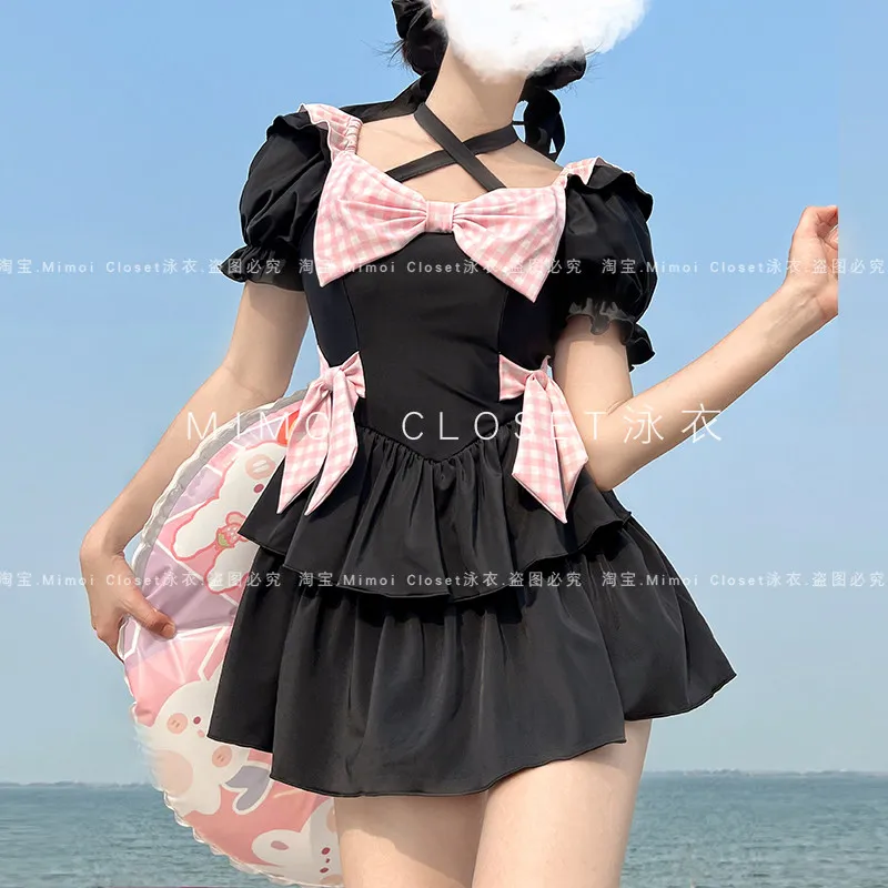 Japanese Swimwear Sweet Girl Swim Suit New Cute Skirt Swimsuit One-piece Suits Spring Summer Short Sleeved Swimsuit for Women