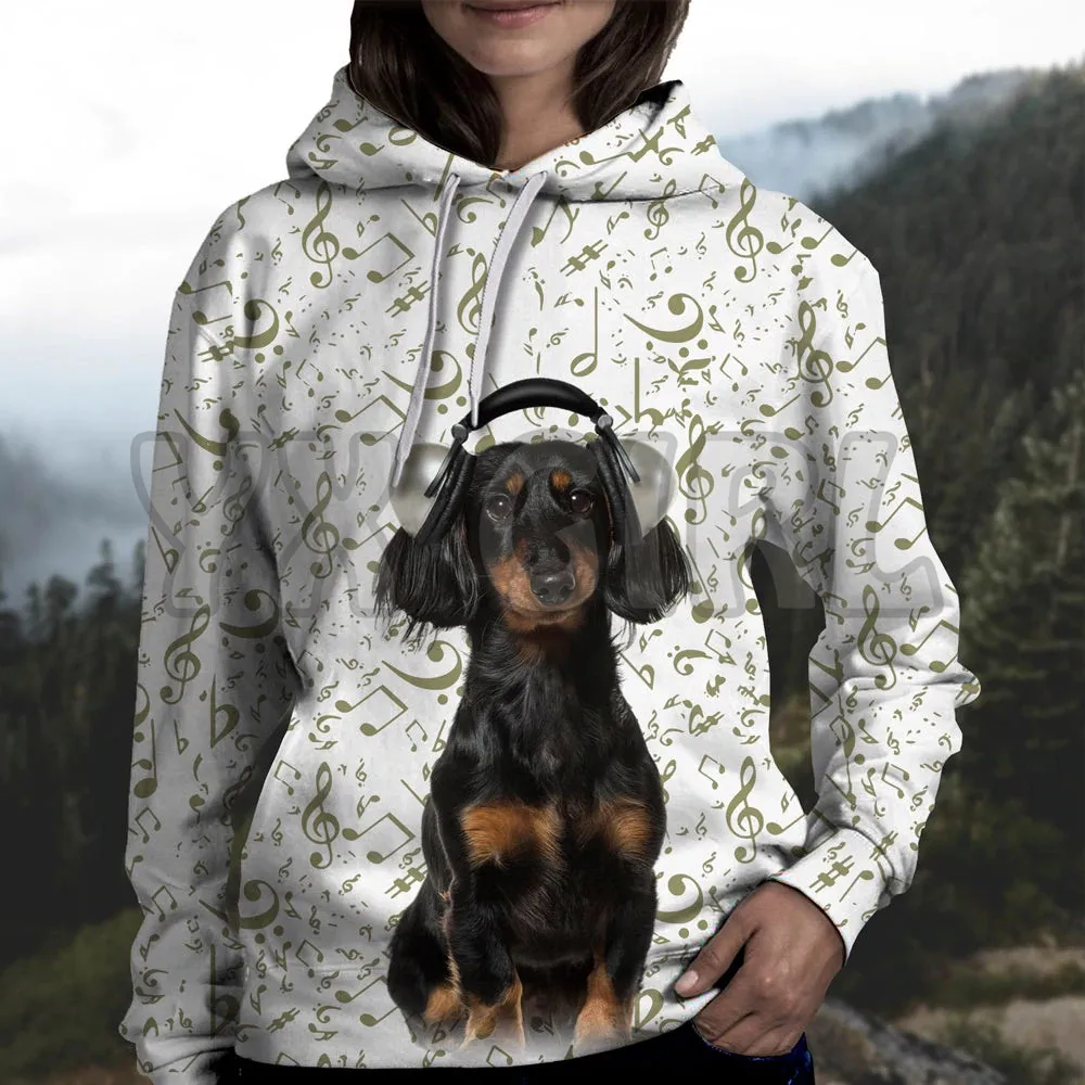 Ótima música com dachshund 3d impresso hoodies unisex pullovers engraçado cachorro hoodie casual rua agasalho