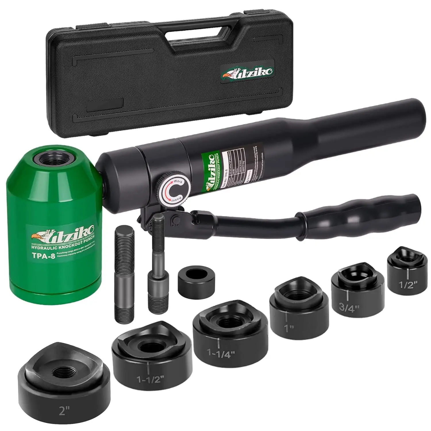 

Hydraulic Knockout Hole Punch Kit 1/2 to 2 Inch Conduit Cutter Set Metal Sheet Puncher Tool