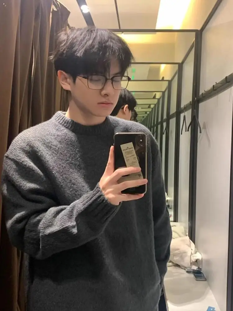 

Мужской зимний вязаный свитер свободного кроя с круглым вырезом, повседневный пуловер из полиэстера с длинными рукавами