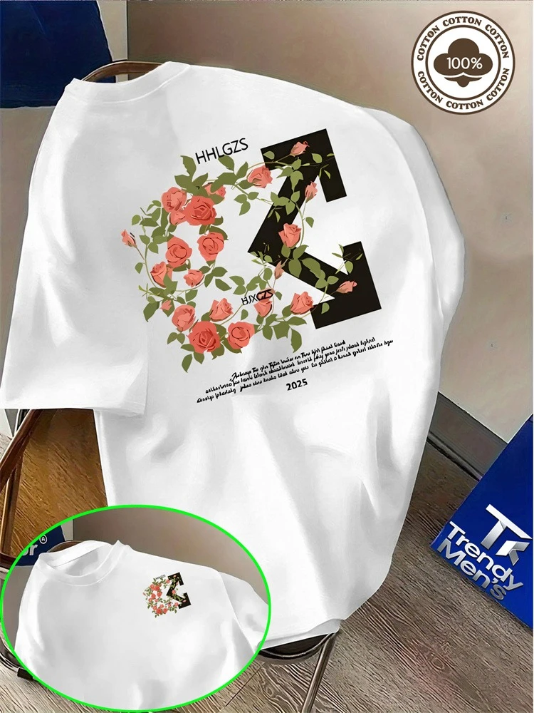 2026 Summer Men's and Women's T-Shirts - Cotton Printed Design, Versatile and Fashionable, Simple and Loose T-shirt