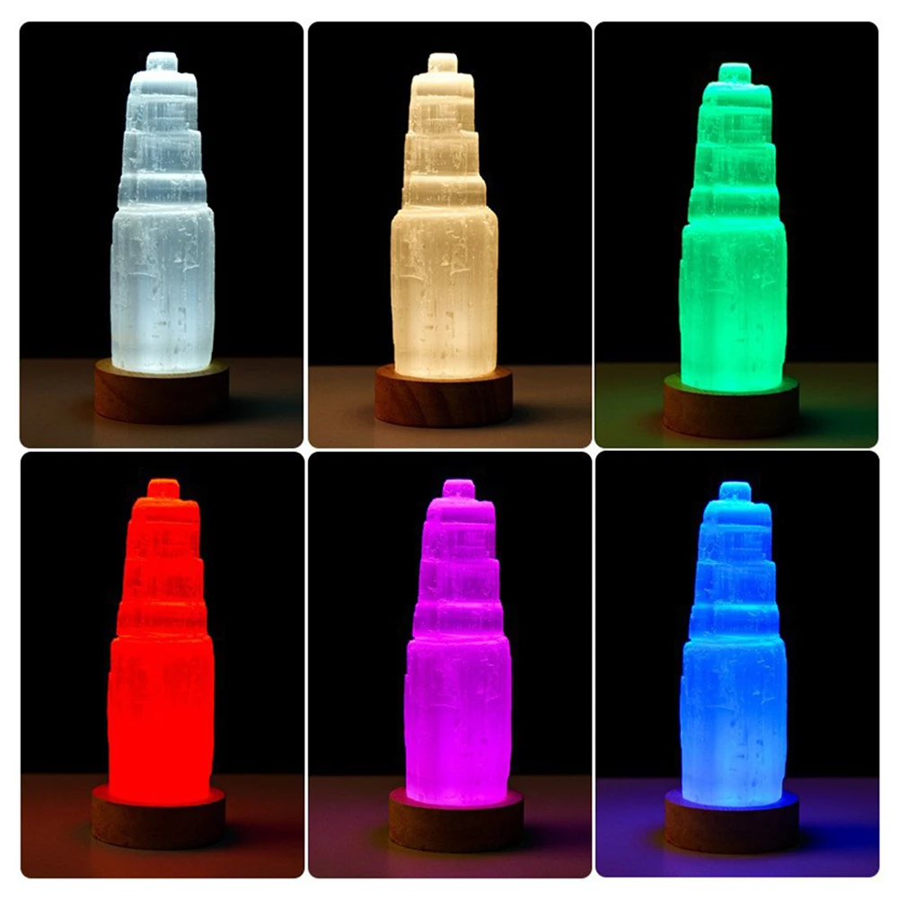 Crystal-Tower Lamp Handcarved Gypsum Towers Hand-Carved Mineral Stone Office Desk Stress Relief for Home Decor/Room Decor