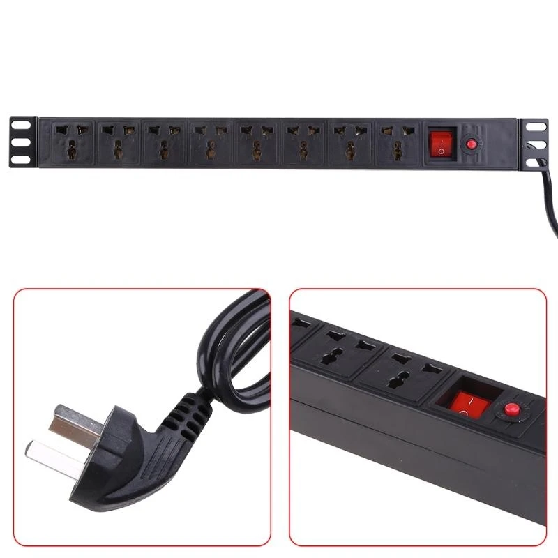 1U PDU Power Strip Protector Cabinet Socket with 8 Outlets & Power Switch for Commercial, Industrial, School, Home