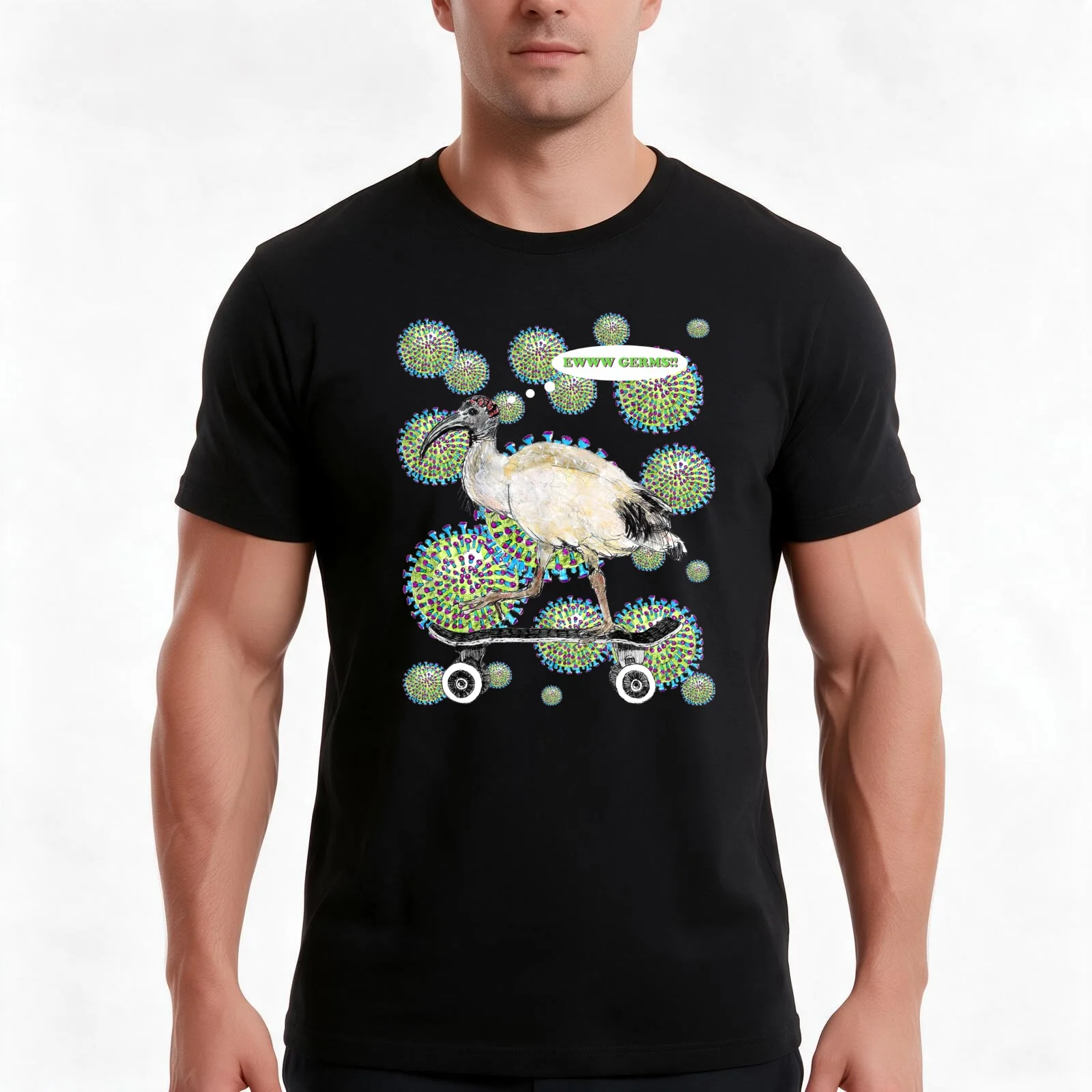 EWWWW GERMS -Skateboarding Ibis - AKA Bin Chicken T-Shirt Summer Casual Cotton Tee Oversized Streetwear Tops Unisex Men Women