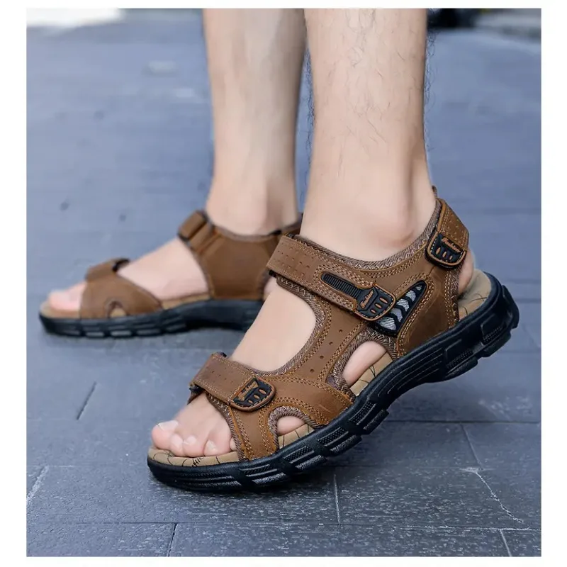 

Brand Classic Mens Sandals Summer Genuine Leather Sandals Men Outdoor Casual Lightweight Sandal Fashion Men Sneakers Size 38-46