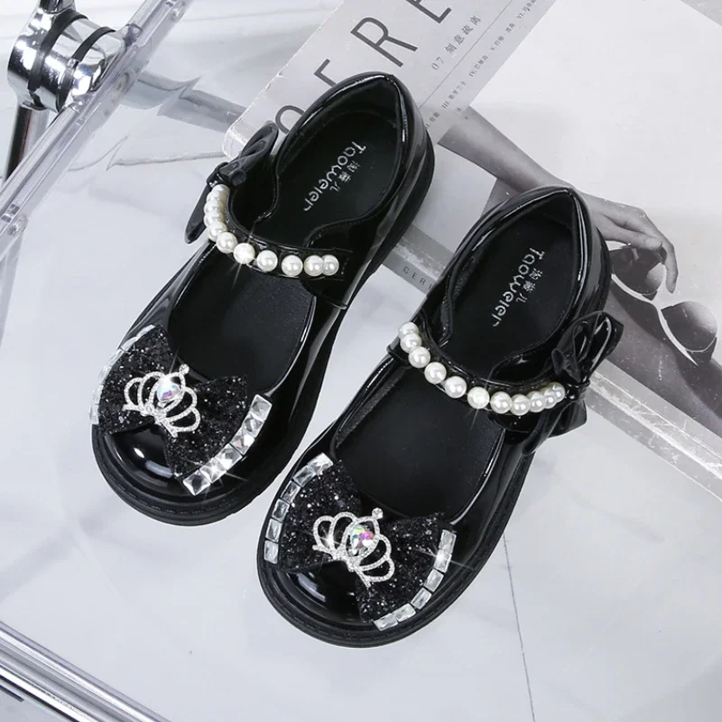 

Children Princess Shoes New Black Ballet Flats for Girls Fashion Crown toddlers Leather Shoes Mary Jane Kids School Single Shoes