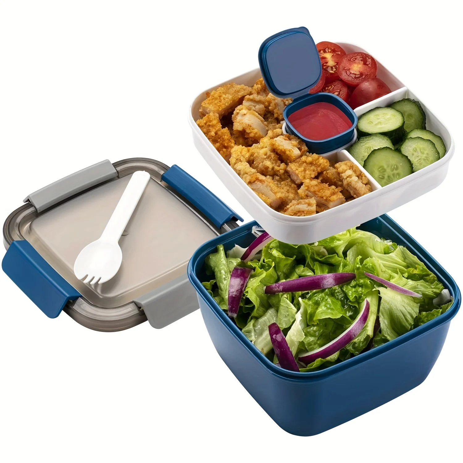 1 Piece 1500ml Salad Lunch Box Lunch Box Portable Meal Preparation Container for Food, Fruits, and Snacks for Office Students