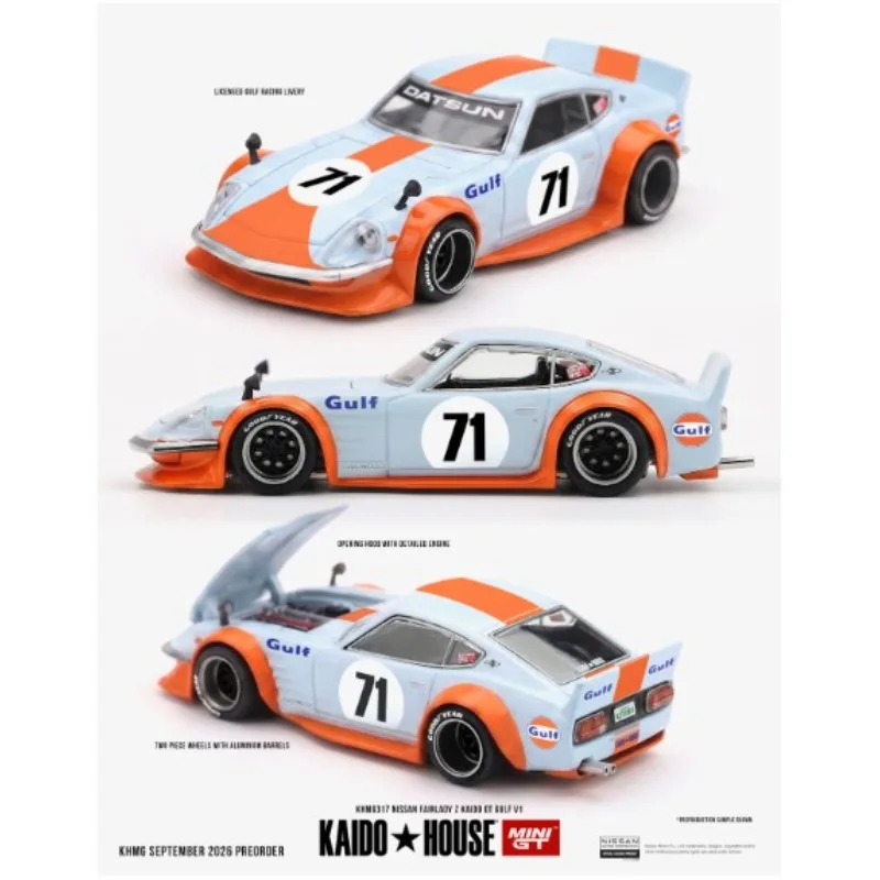 Kaido House&MINIGT 1:64 Nissan Fairlady Z Gulf No.71 Racing Livery, Exquisite Diecast Hobby Collectible Display Model