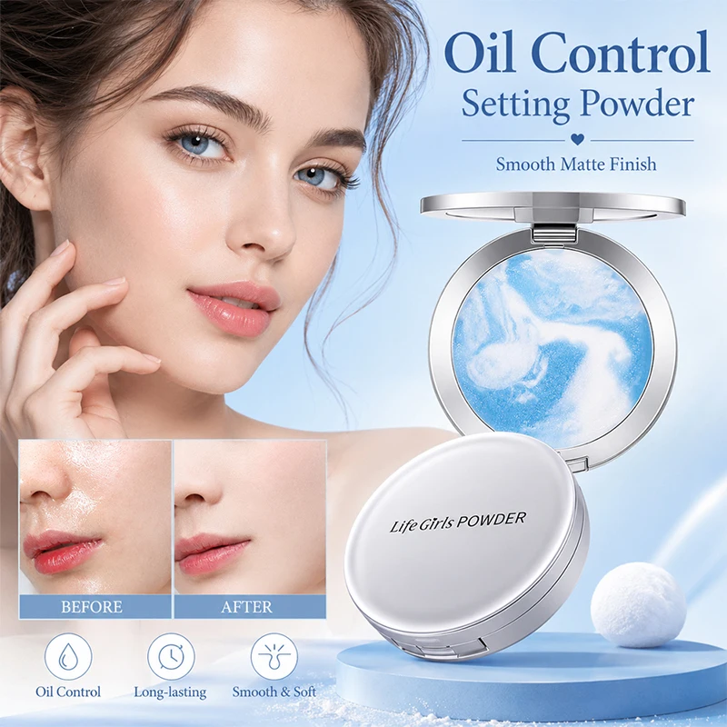 LIFE GIRLS Jelly Pressed Setting Powder Compact, Translucent Oil Control Face Powder, Pore Blurring Soft Focus Finish, Lightweight Long-Lasting Finishing Powder for Smooth-Looking Skin, Shine Control, Daily Makeup and Portable Touch-Ups