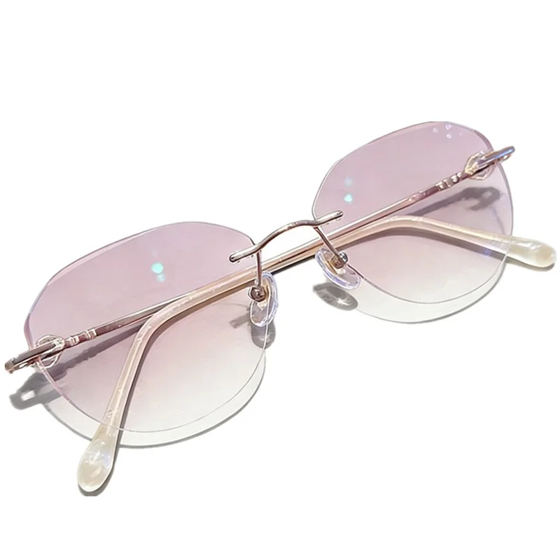 

Rhinestone Sunglasses Vintage Rimless Sparkling Frame Cutting Gradient Lens UV400 for Women Luxury Retro Sun Glasses