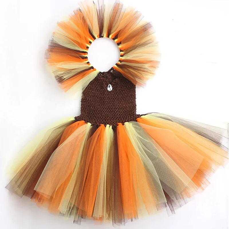 Jungle King Lion Halloween Costumes for Girls Kids Animal Fancy Tutu Dress Children Cosplay Outfit for Birthday Carnival Party