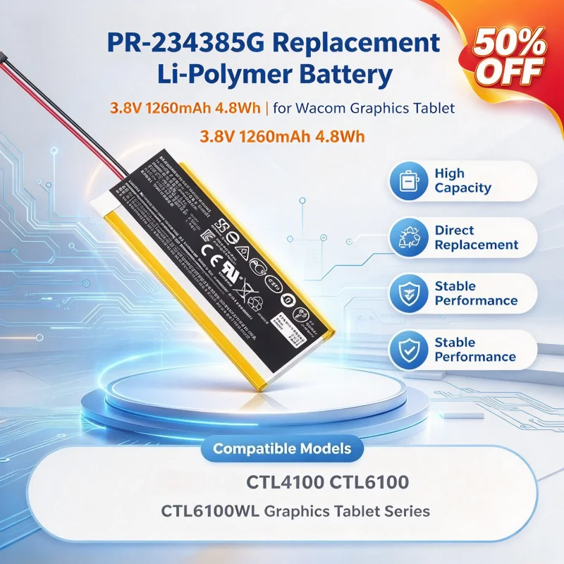 PR-234385G 3.8V 1260mAh 4.8Wh Li-Polymer Replacement Battery for Wacom CTL4100 CTL6100 CTL6100WL Graphics Tablet