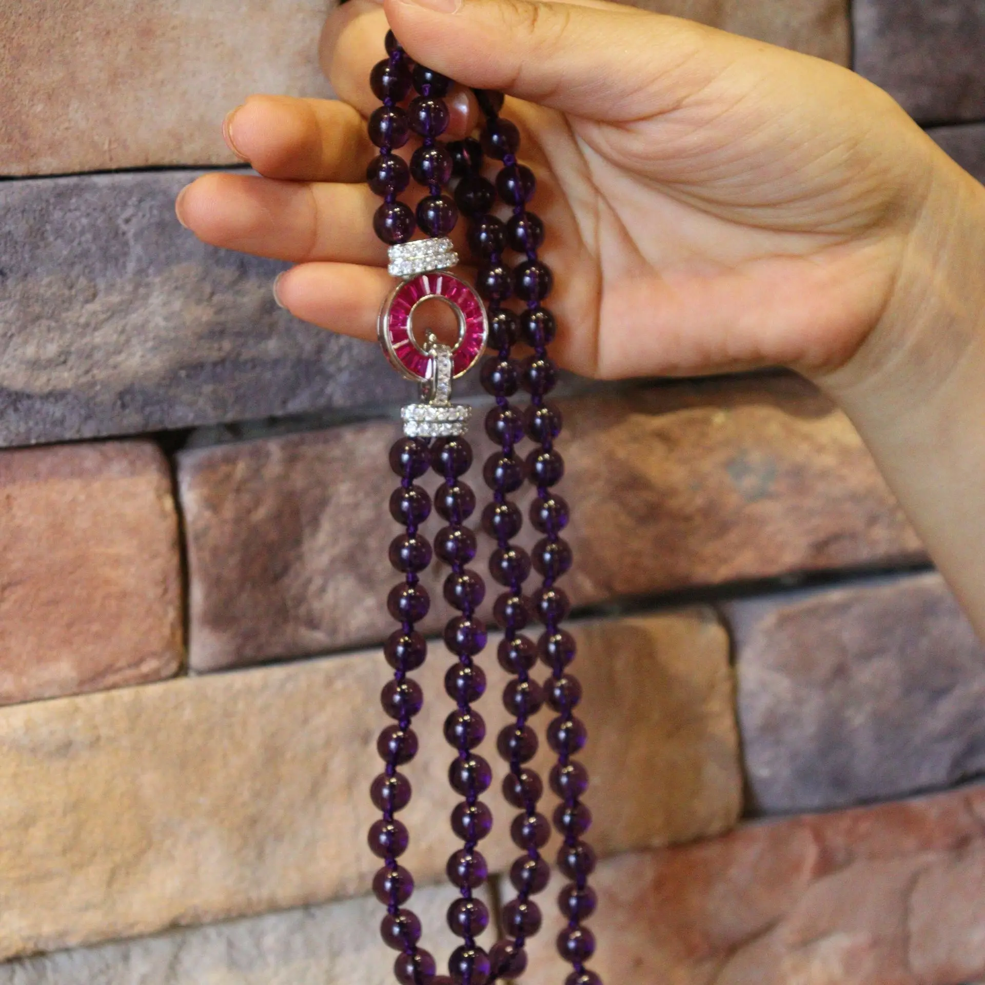 Vintage Mid-Ancient Elegant Grandmother Green Purple Double-Layer Necklace Original Niche Summer Beaded