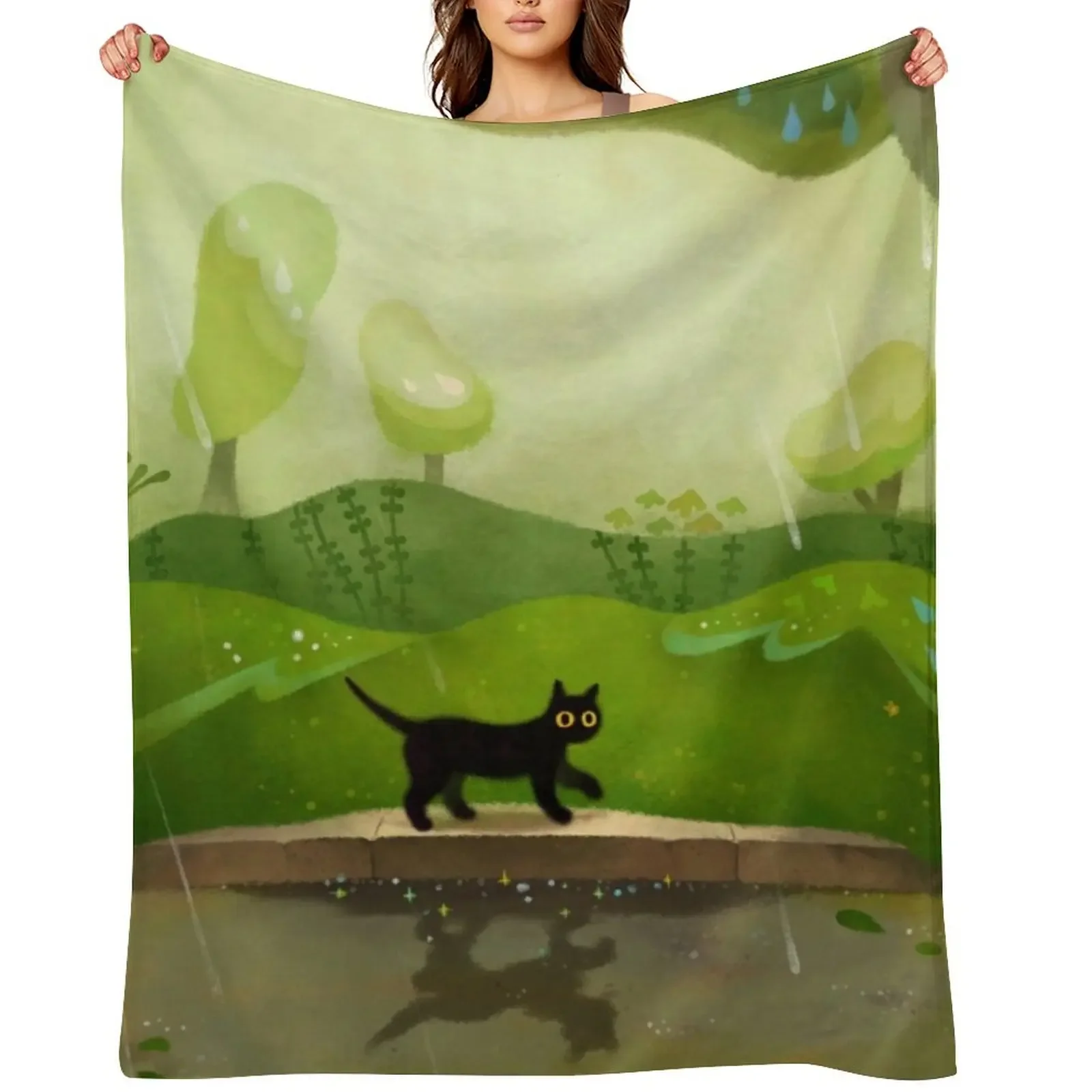 

Kitty on a rainy day Throw Blanket Baby Stuffeds Blankets For Bed christmas gifts Blankets