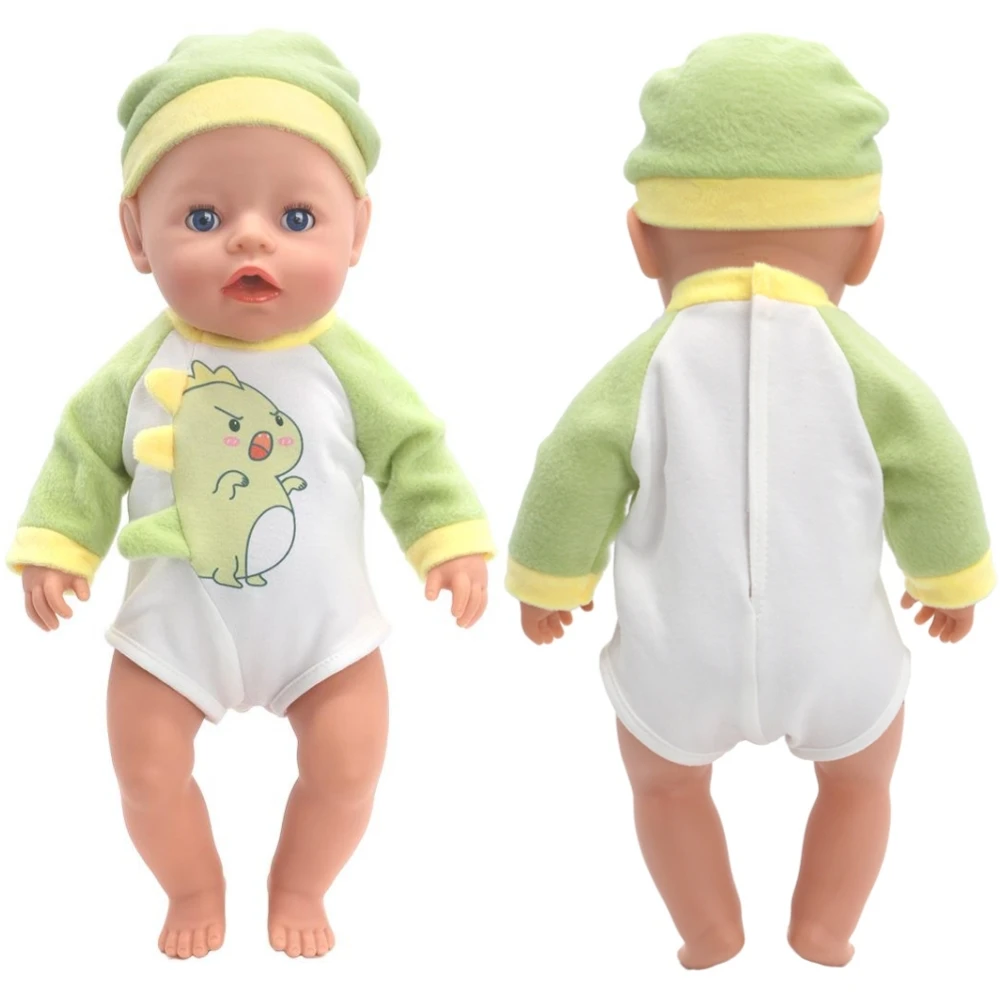 

43cm Baby Born Doll Jumpsuit with Hat 18inch Baby New Born Onesie Doll accessories Dinosaur Clothes Suit Festival Birthday Gift