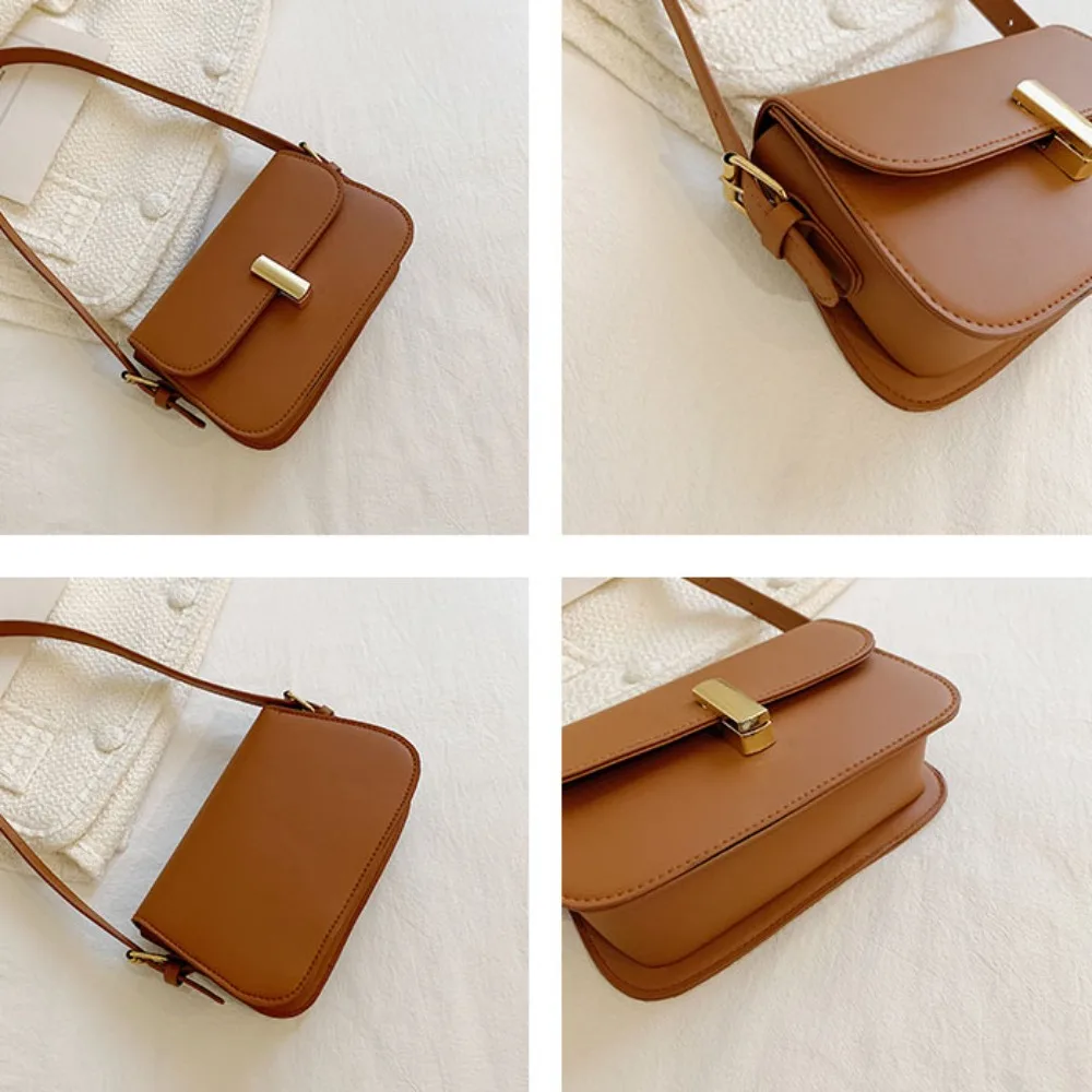 Trendy Lady Shoulder Bag PU Leather Solid Underarm Bag Daily Casual Commuting Bag Large Capacity Handbag