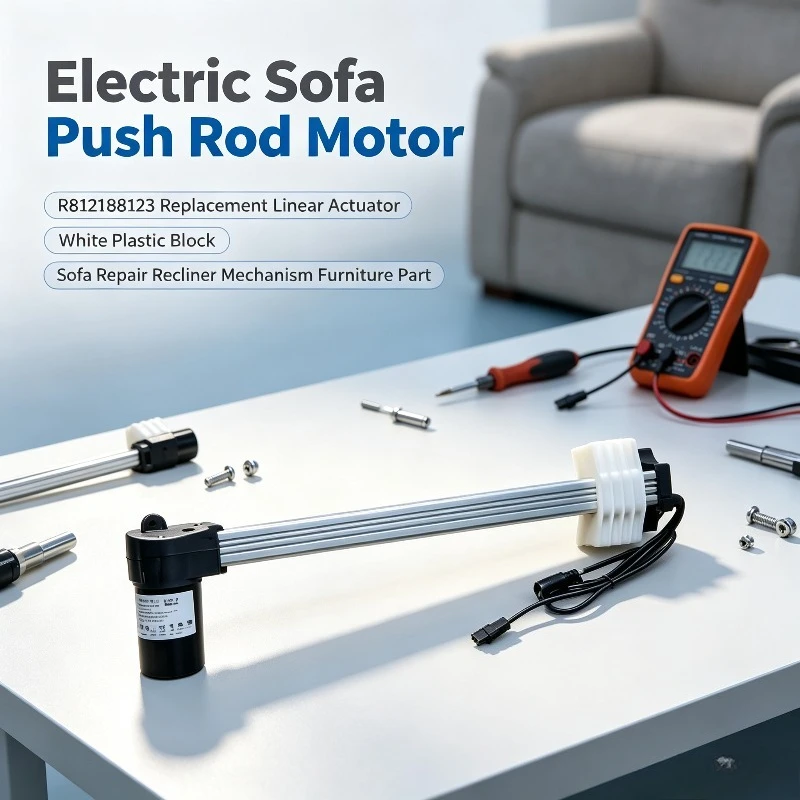Sofa Push Rod Motor, R8121 R8123 Replacement Linear Actuator with White Plastic Block for Sofa Repair and Recliner Mechanism