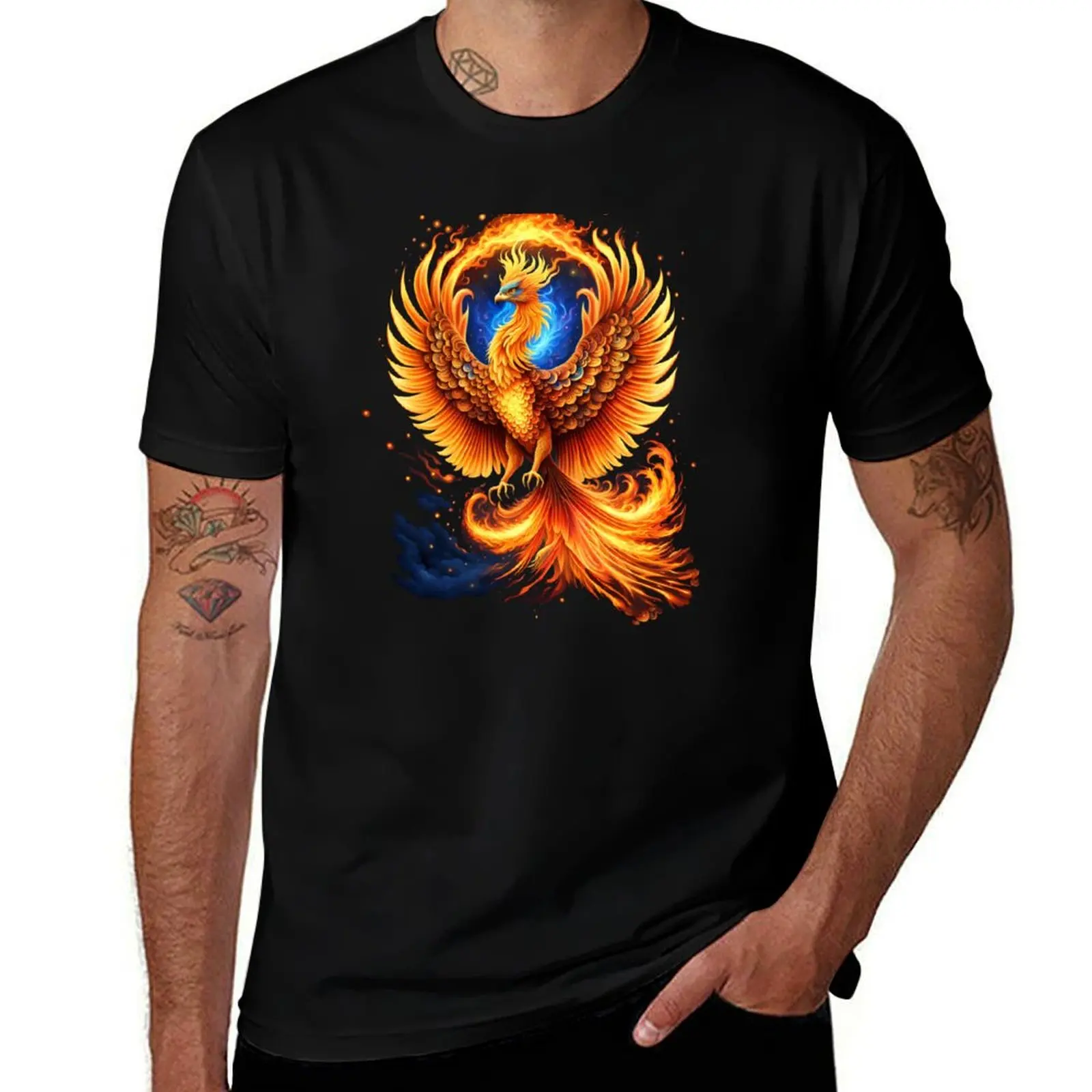Blue Flame Phoenix T-Shirt Soft Durable Cotton T-Shirt