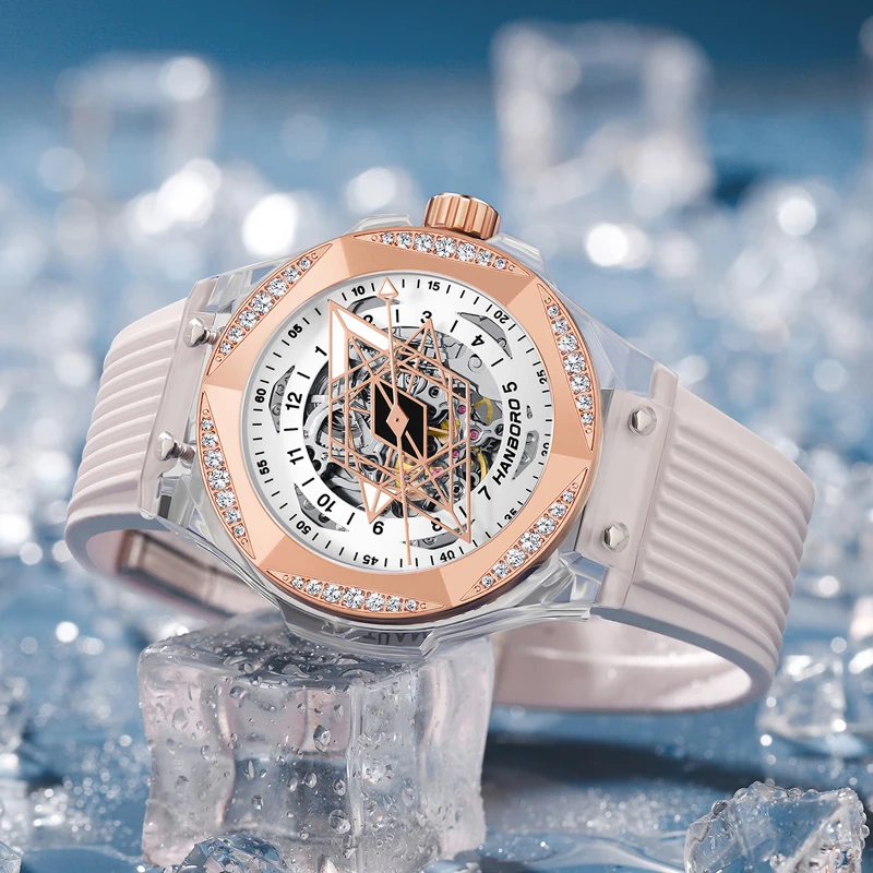 HANBORO Tattoo Watch Men's and Women's Mechanical Watch Fully Automatic Transparent Hollow Watch