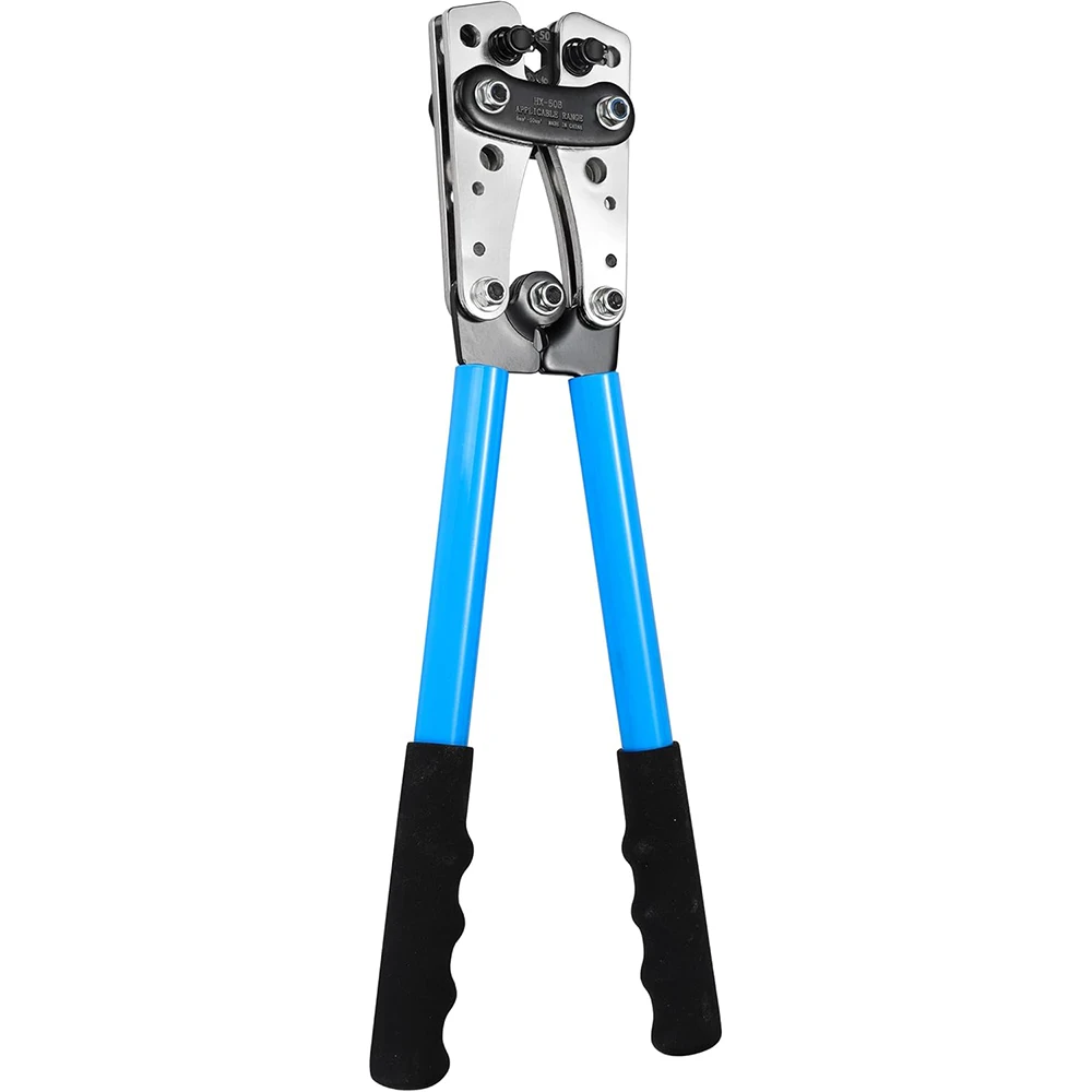Battery Cable Terminal Crimping Tool 10-1/0 AWG, 60 Copper Ring Terminal Lugs Set, Heavy-Duty Terminal Crimping Device
