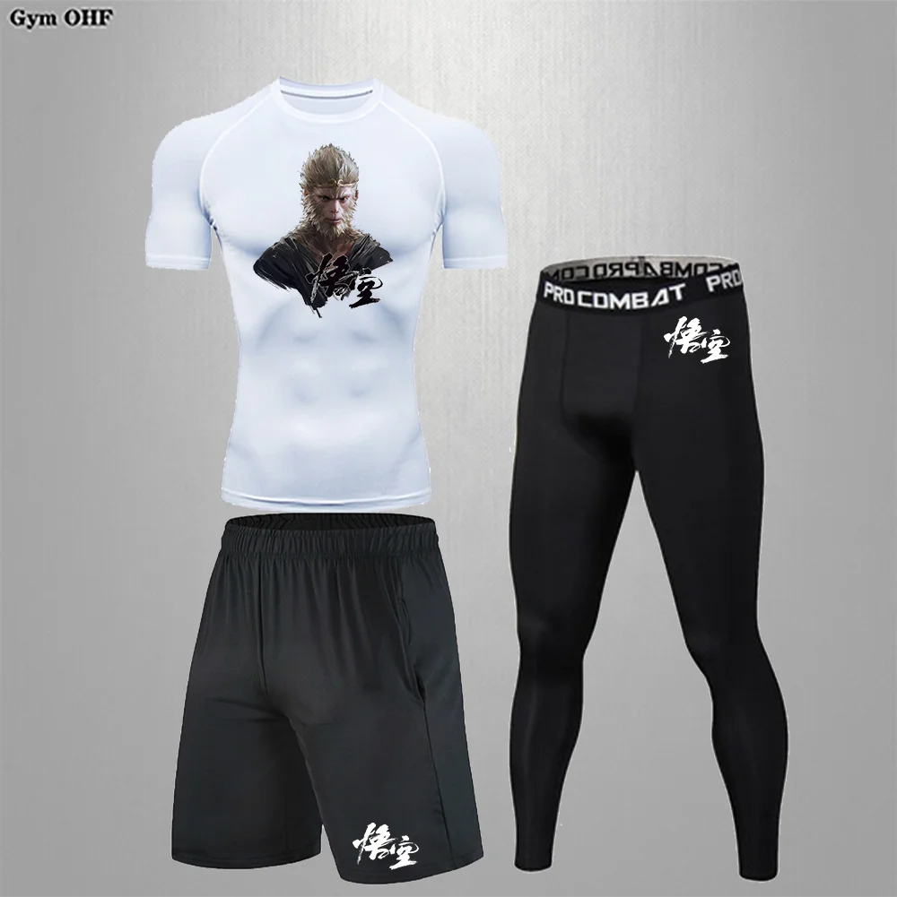 Men's Elasticy Set Black Myth Wukong Game New Print For Outdoor Leisure Slow Running Indoor Fitness Breathable Comfortable Sets