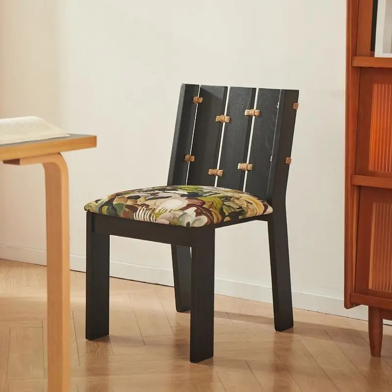 

Medieval retro solid wood home mansen chair dining French premium backrest living room thickened