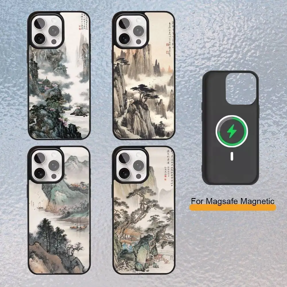 

C-Chinese Landscape Painting Phone Case for iPhone 17,16,15,14,13,12,11 Plus,Pro Max Magnetic Wireless Charging Cover