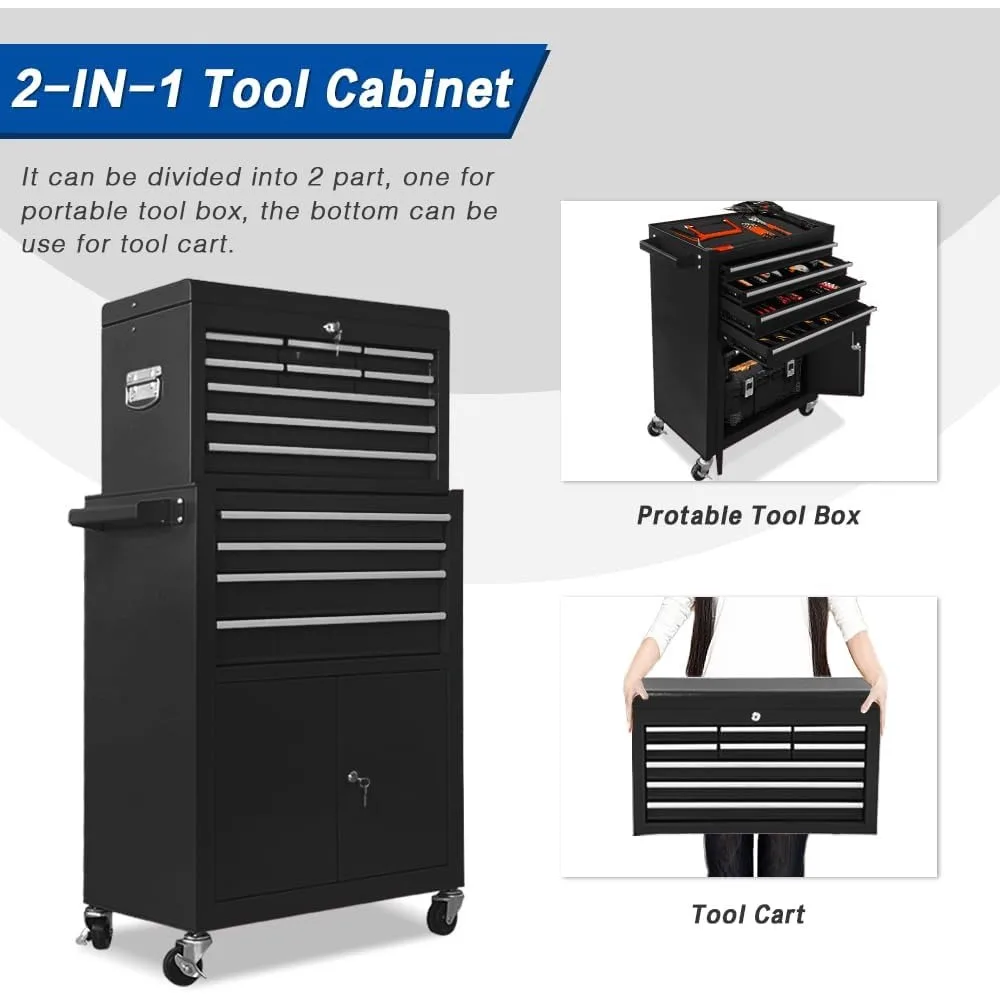 صندوق أدوات دوار مكون من 13 درجًا مع أبواب مزدوجة وصندوق أدوات كبير قابل للفصل لتخزين الميكانيكي