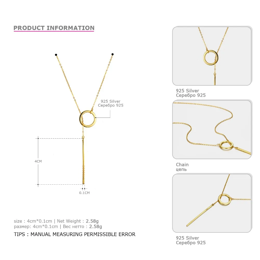 INS أسلوب بسيط قلادة طويلة قلادة للنساء رومانسية 925 فضة الذهب اللون فضي اللون هدايا thdaFine مجوهرات #6