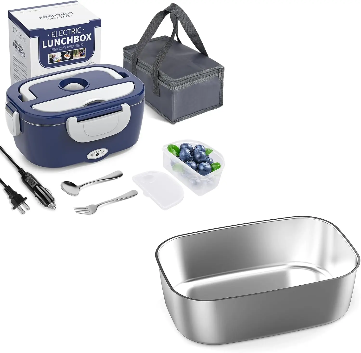 

Bundle of 1.5L Blue White Electric Lunch Box and 1.5L Lunch Box Container