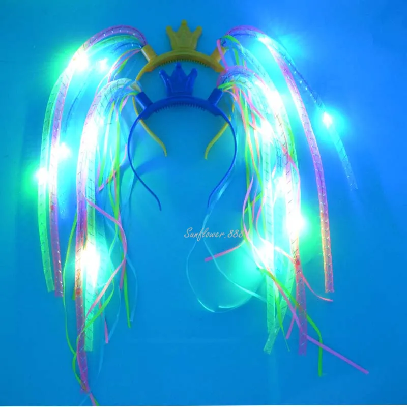 Diadema de fideos con extensión de pelo iluminada, LED intermitente, trenza Rave, fiesta, carnaval, Cosplay, boda, cumpleaños, Halloween, navidad