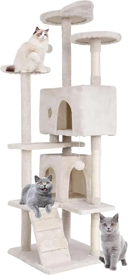 

BestPet | 70" Cat Tree Tower | Beige | Sturdy, Easy to Assemble, Multi-Level Activity Center with Sisal Scratching Posts, Condos