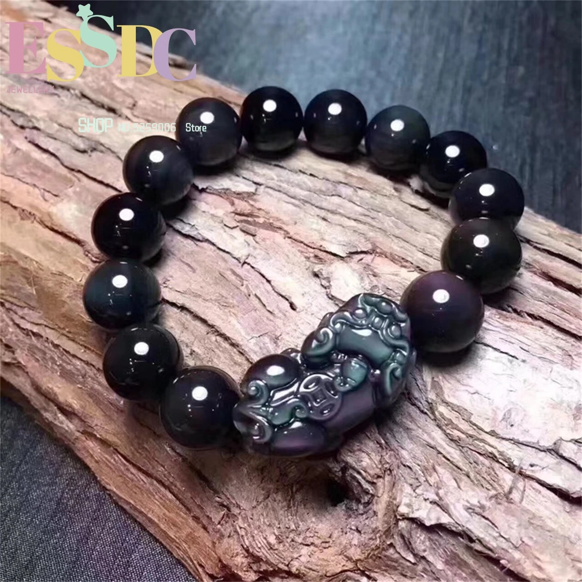 

Natural Obsidian Single Loop Bracelet Rainbow Eye One Qian Pixiu Wholesale Crystal Jewelry Gift Men Or Women Lovers Charm Retro