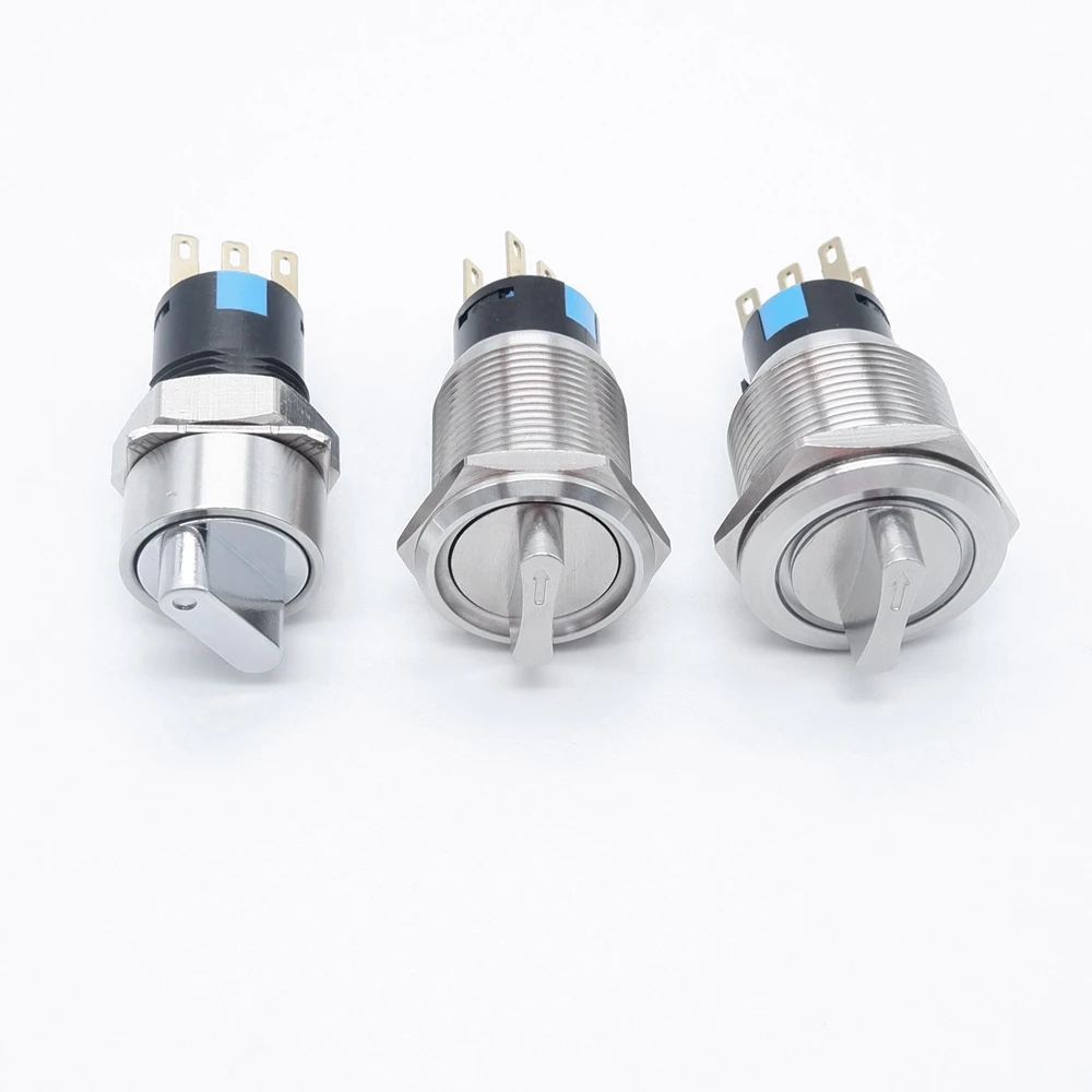 16/19/22mm Metal Rotary Switch Self-return Momentary Self-locking Fixation Waterproof Knob Switch 2/3 Position Without Light