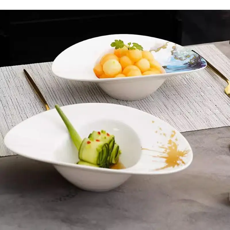 Oval Ceramic Dinner Plate Dessert Salad Thick Soup Plates Spaghetti Restaurant Specialty Tableware