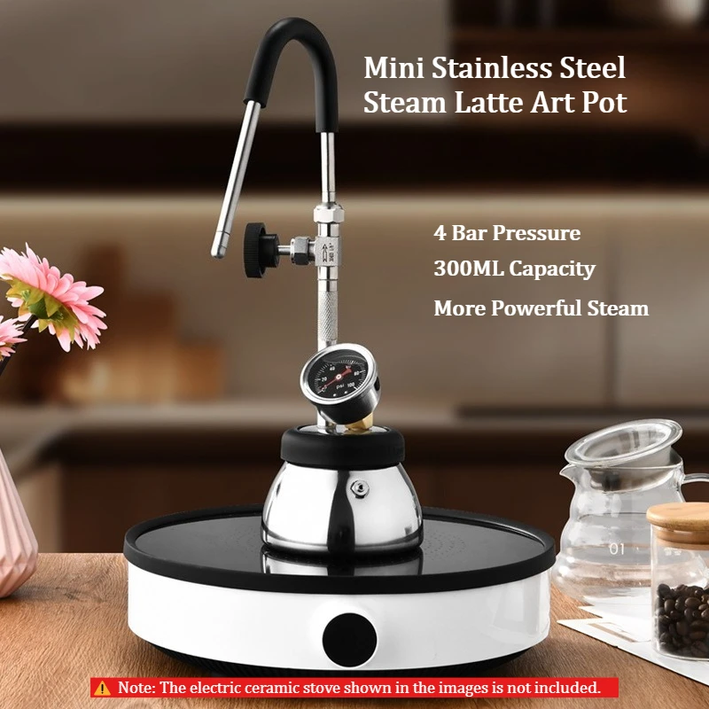 New Stainless Steel Stovetop Moka Pot, Steam Coffee Maker with Latte Art Function, Compatible with Induction Cooktops