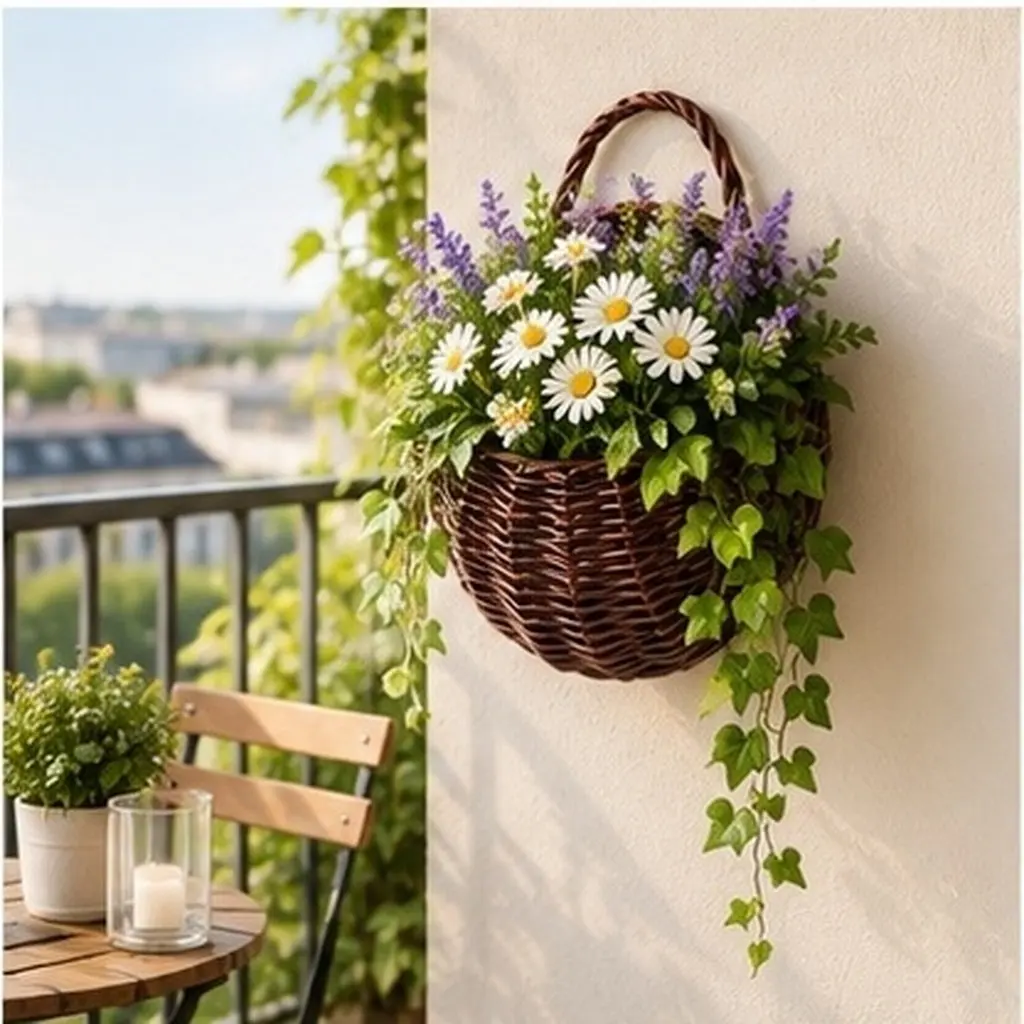 Straw Woven Flower Basket Wall Hanging Handcrafted Indoor Balcony Decoration for Home Hotel Coffee Plant