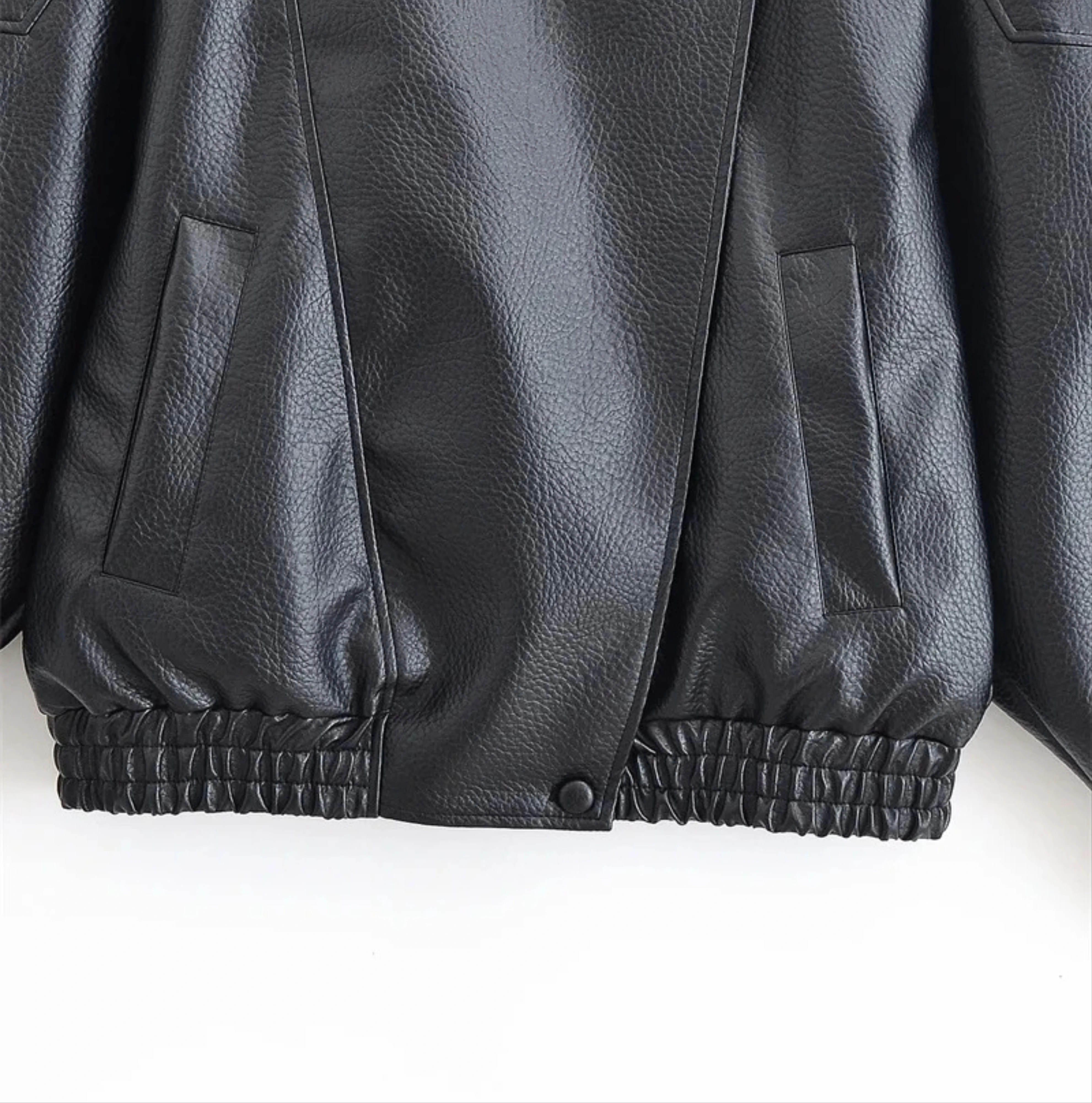 Women's Jacket  New Black Long Sleeve Pebble Faux Leather Jacket Motorcycle Style Personality Fashion