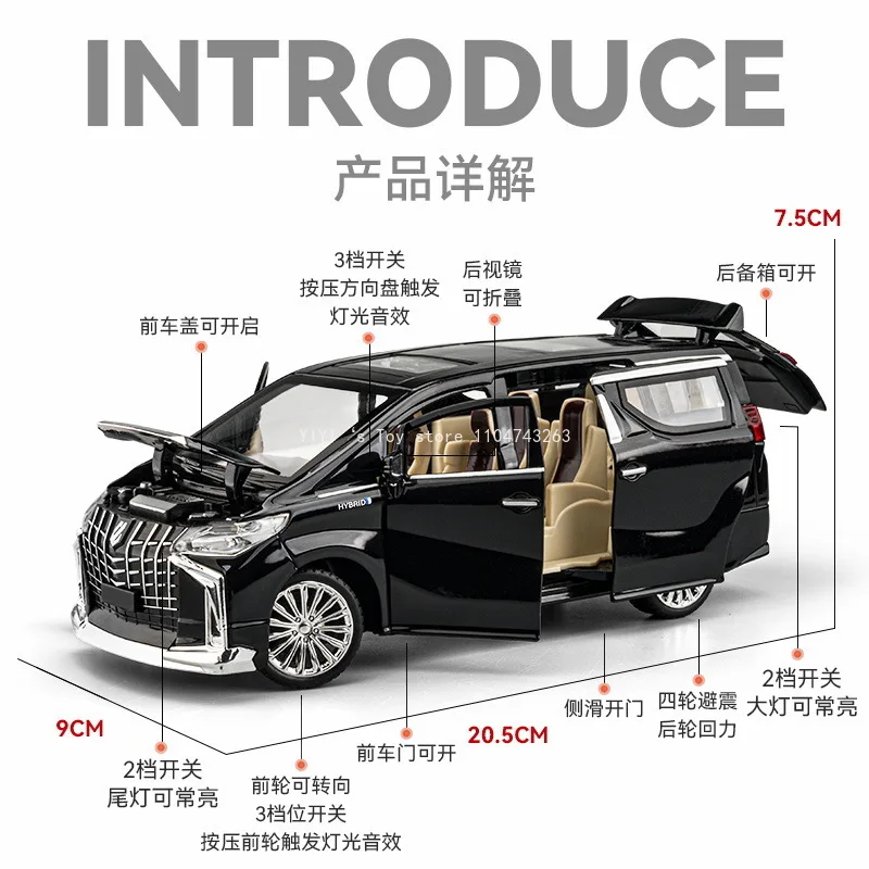1:24 Alphard MPVรถของเล่นรุ่นโลหะผสมDiecastเสียงดึงกลับประตูเปิดยางยางจําลองยานพาหนะนําเสนอ 30